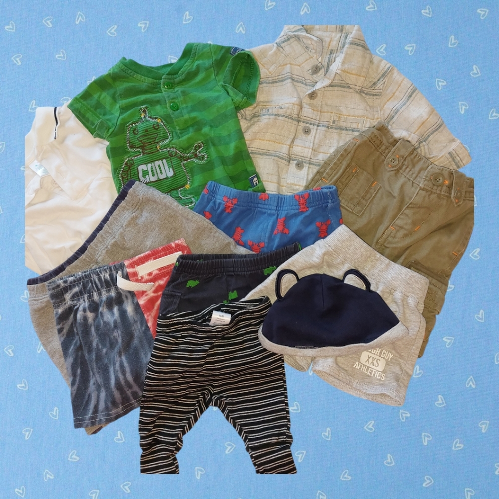 12-pc. Baby Boy Mixed Summer Lot, NB to 3-6M, incl. Baby Gap, Gymboree, Old Navy